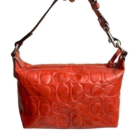 Coach coral pink orange embossed leather mini bag - Picture 1 of 10
